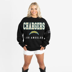 Los Angeles Chargers Gameday Couture Women's Oversized Level Up Black Label Premium Fleece Sweatshirt Black