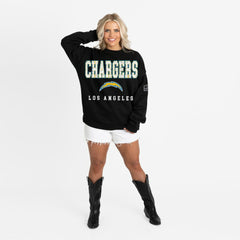 Los Angeles Chargers Gameday Couture Women's Oversized Level Up Black Label Premium Fleece Sweatshirt Black