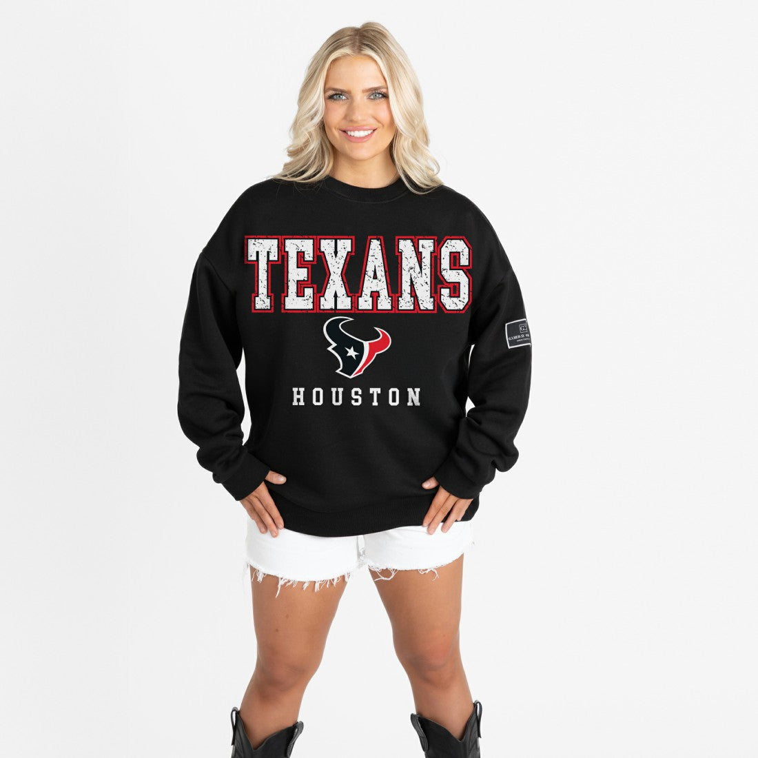 Houston Texans Gameday Couture Women's Oversized Level Up Black Label Premium Fleece Sweatshirt Black