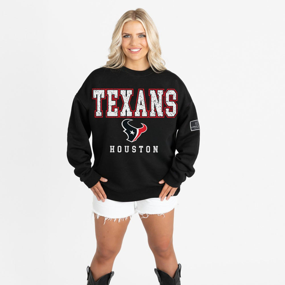Houston Texans Gameday Couture Women's Oversized Level Up Black Label Premium Fleece Sweatshirt Black