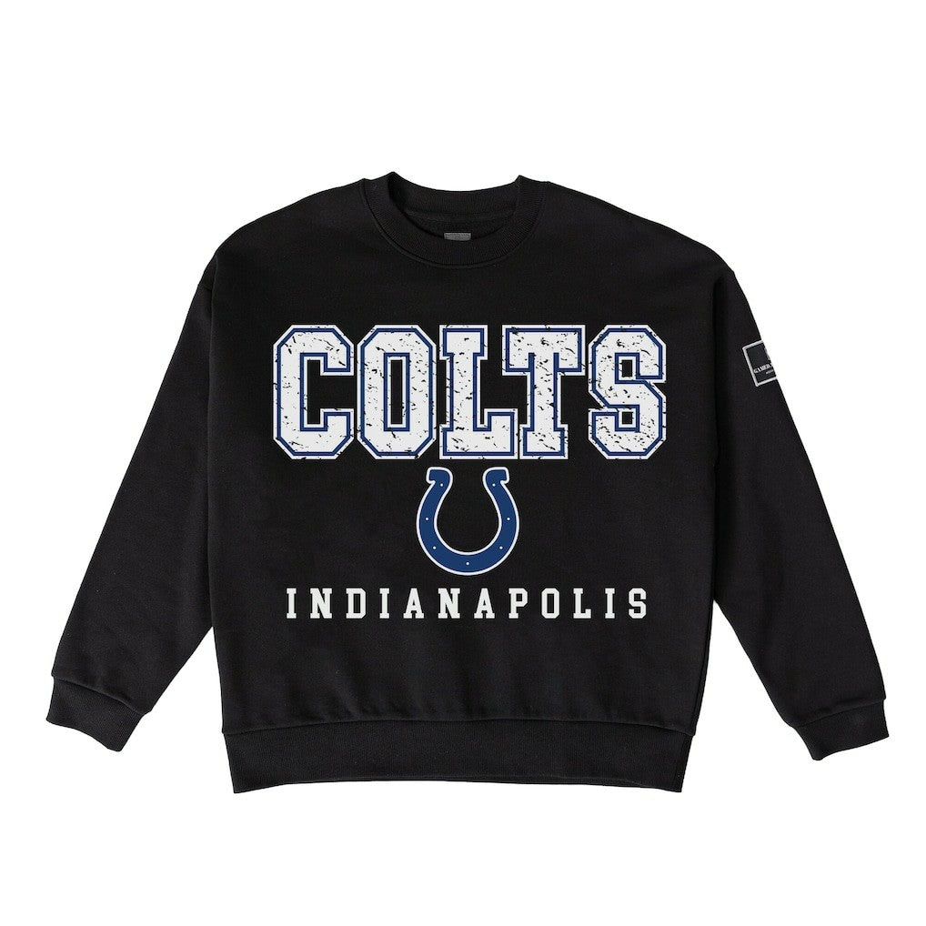 Indianapolis Colts Gameday Couture Women's Oversized Level Up Black Label Premium Fleece Sweatshirt Black