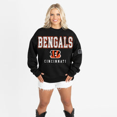 Cincinnati Bengals Gameday Couture Women's Oversized Level Up Black Label Premium Fleece Sweatshirt Black