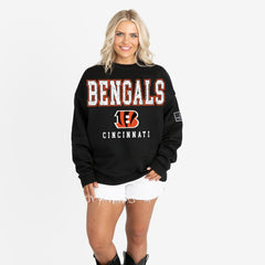 Cincinnati Bengals Gameday Couture Women's Oversized Level Up Black Label Premium Fleece Sweatshirt Black