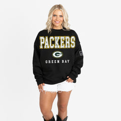 Green Bay Packers Gameday Couture Women's Oversized Level Up Black Label Premium Fleece Sweatshirt Black