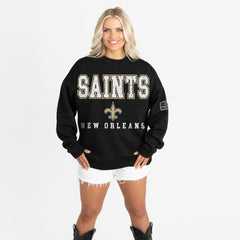 New Orleans Saints Gameday Couture Women's Oversized Level Up Black Label Premium Fleece Sweatshirt Black