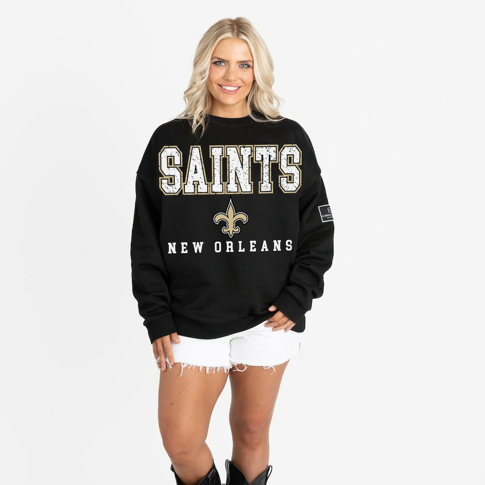 New Orleans Saints Gameday Couture Women's Oversized Level Up Black Label Premium Fleece Sweatshirt Black