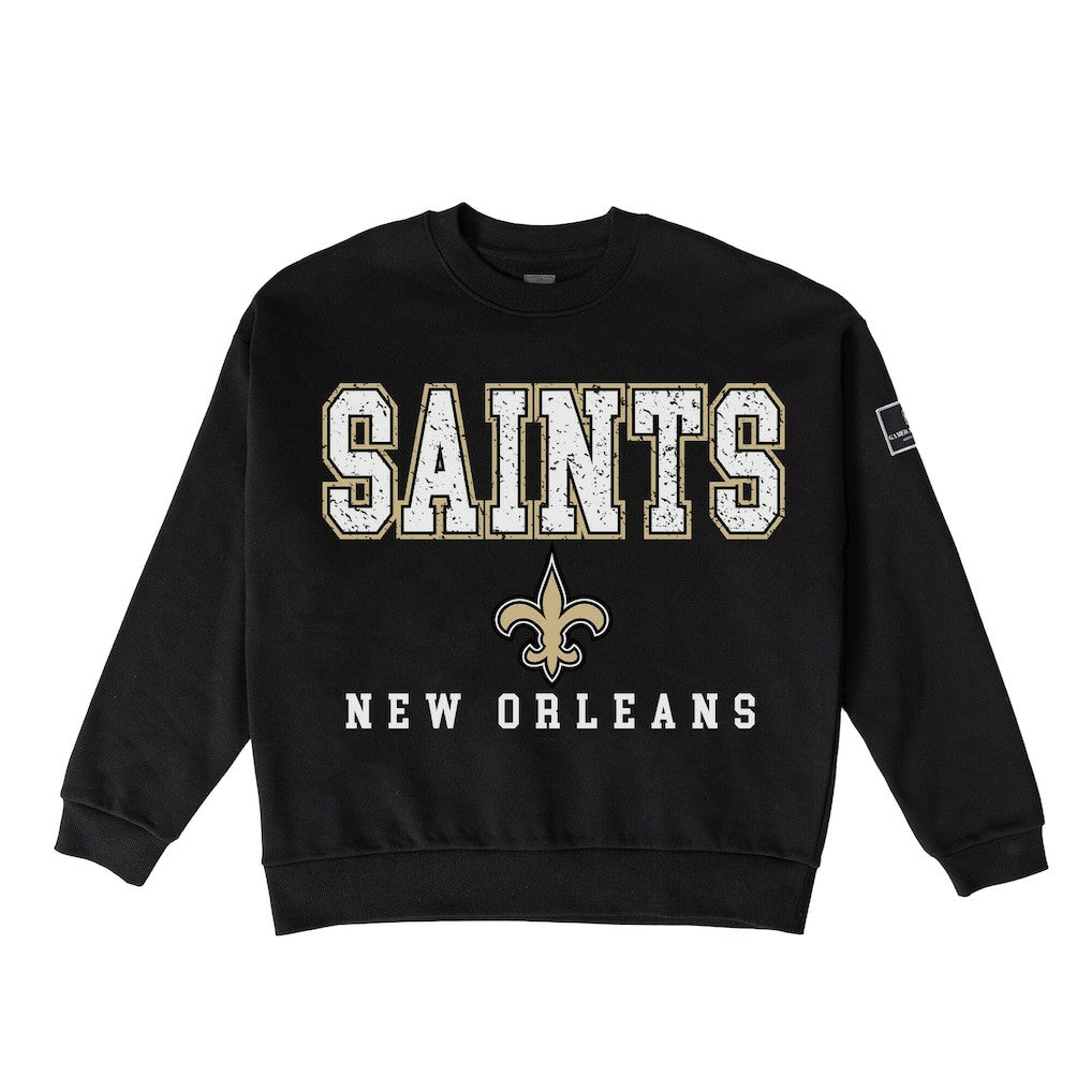 New Orleans Saints Gameday Couture Women's Oversized Level Up Black Label Premium Fleece Sweatshirt Black