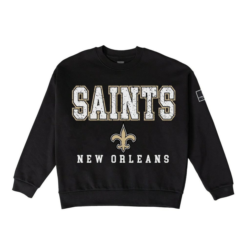 New Orleans Saints Gameday Couture Women's Oversized Level Up Black Label Premium Fleece Sweatshirt Black