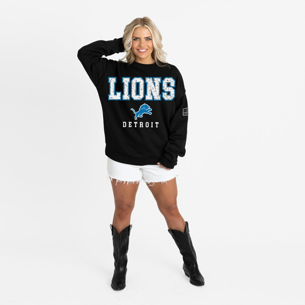 Detroit Lions Gameday Couture Women's Oversized Level Up Black Label Premium Fleece Sweatshirt Black