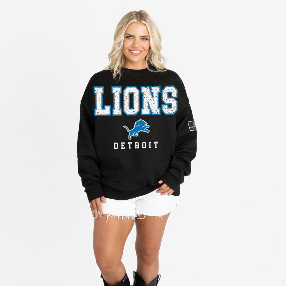 Detroit Lions Gameday Couture Women's Oversized Level Up Black Label Premium Fleece Sweatshirt Black