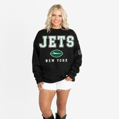 New York Jets Gameday Couture Women's Oversized Level Up Black Label Premium Fleece Sweatshirt Black