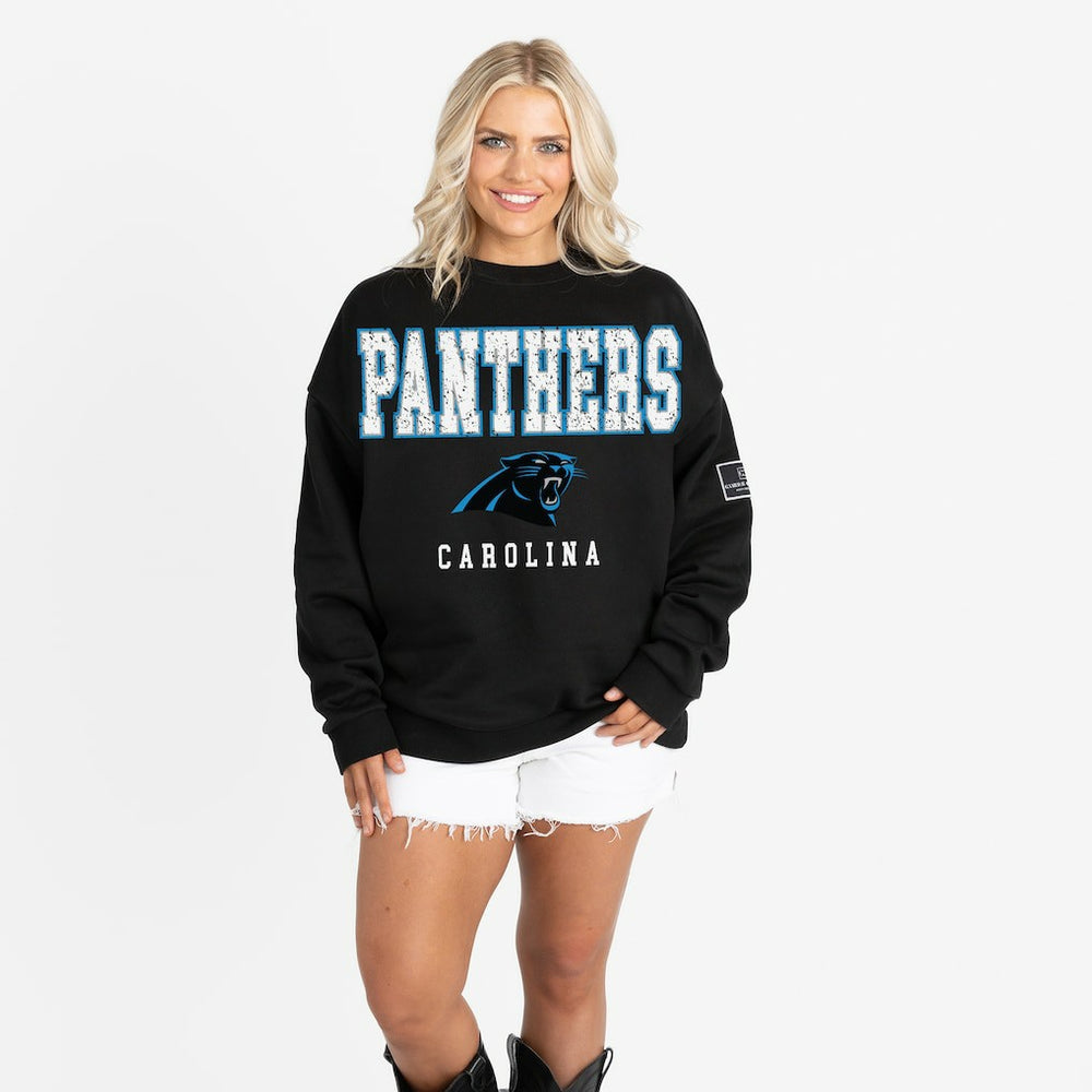 Carolina Panthers Gameday Couture Women's Oversized Level Up Black Label Premium Fleece Sweatshirt Black