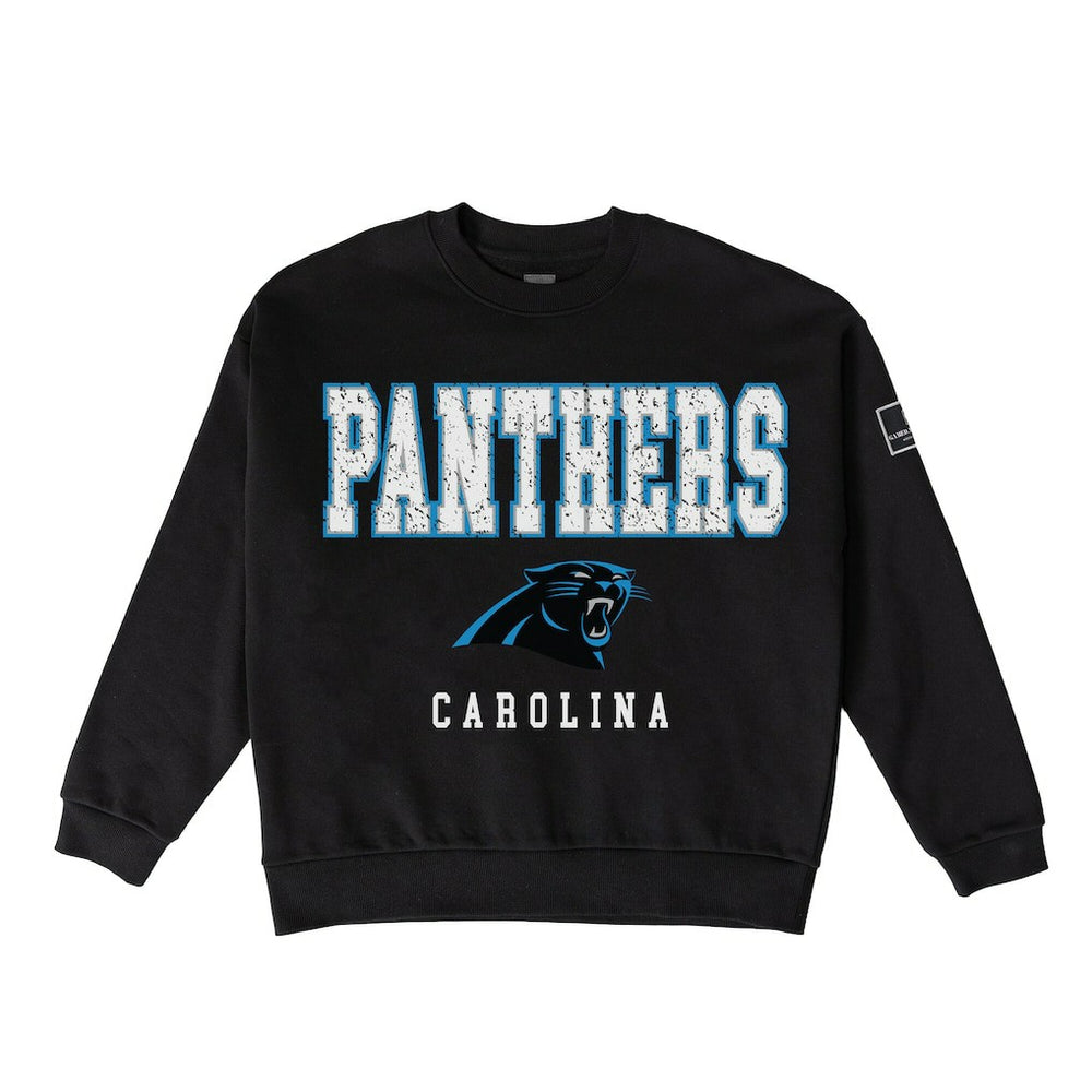 Carolina Panthers Gameday Couture Women's Oversized Level Up Black Label Premium Fleece Sweatshirt Black