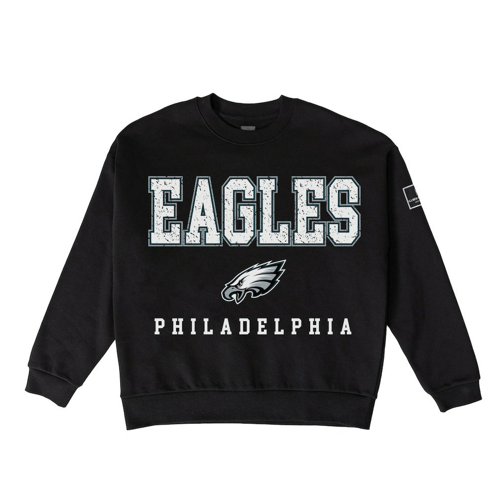 Philadelphia Eagles Gameday Couture Women's Oversized Level Up Black Label Premium Fleece Sweatshirt Black