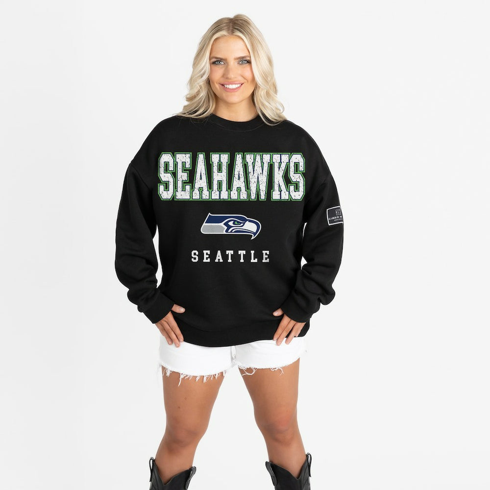 Seattle Seahawks Gameday Couture Women's Oversized Level Up Black Label Premium Fleece Sweatshirt Black