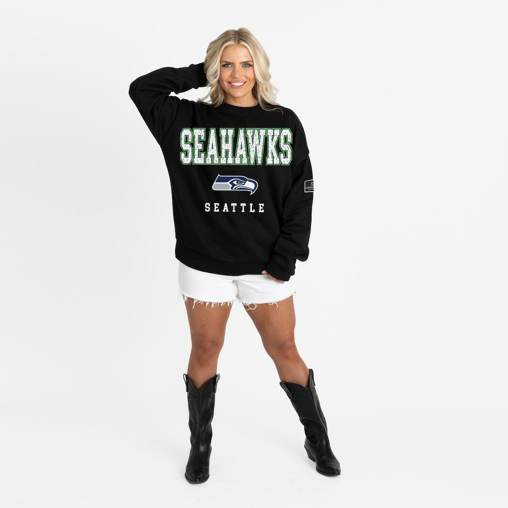 Seattle Seahawks Gameday Couture Women's Oversized Level Up Black Label Premium Fleece Sweatshirt Black