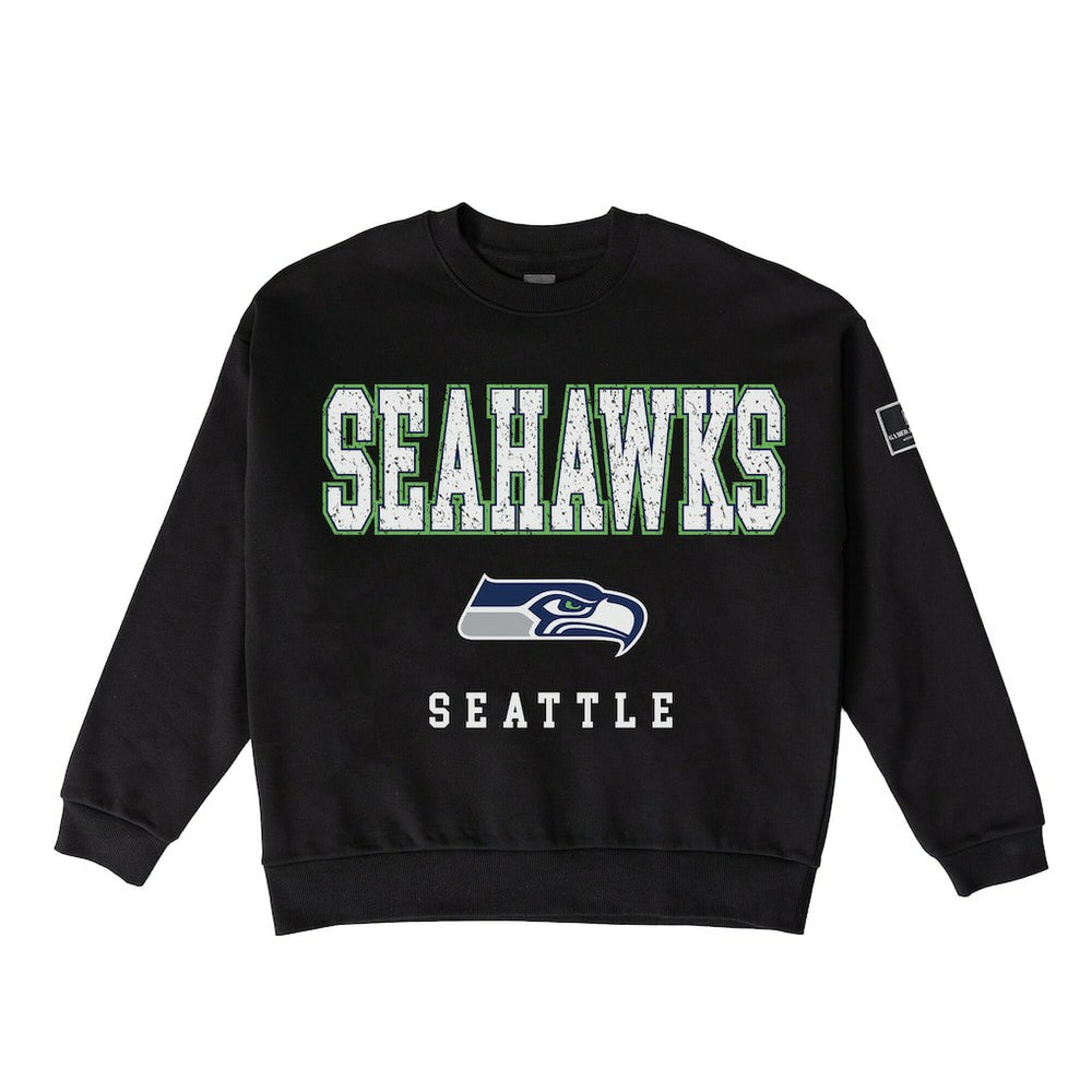 Seattle Seahawks Gameday Couture Women's Oversized Level Up Black Label Premium Fleece Sweatshirt Black
