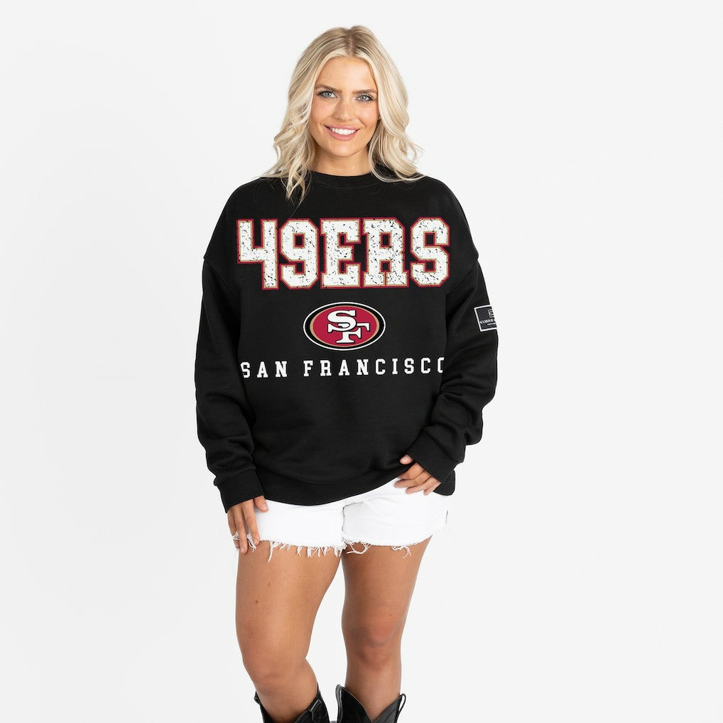 San Francisco 49ers Gameday Couture Women's Oversized Level Up Black Label Premium Fleece Sweatshirt Black