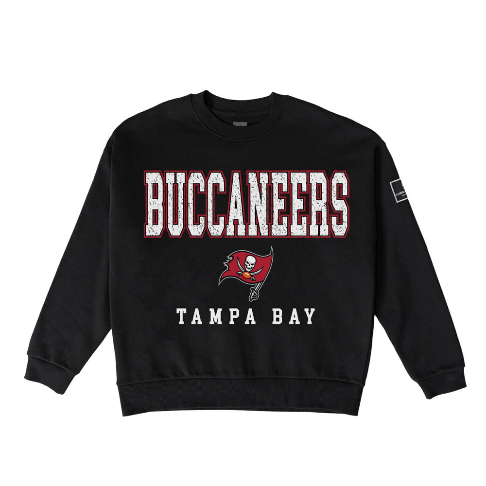 Tampa Bay Buccaneers Gameday Couture Women's Oversized Level Up Black Label Premium Fleece Sweatshirt Black