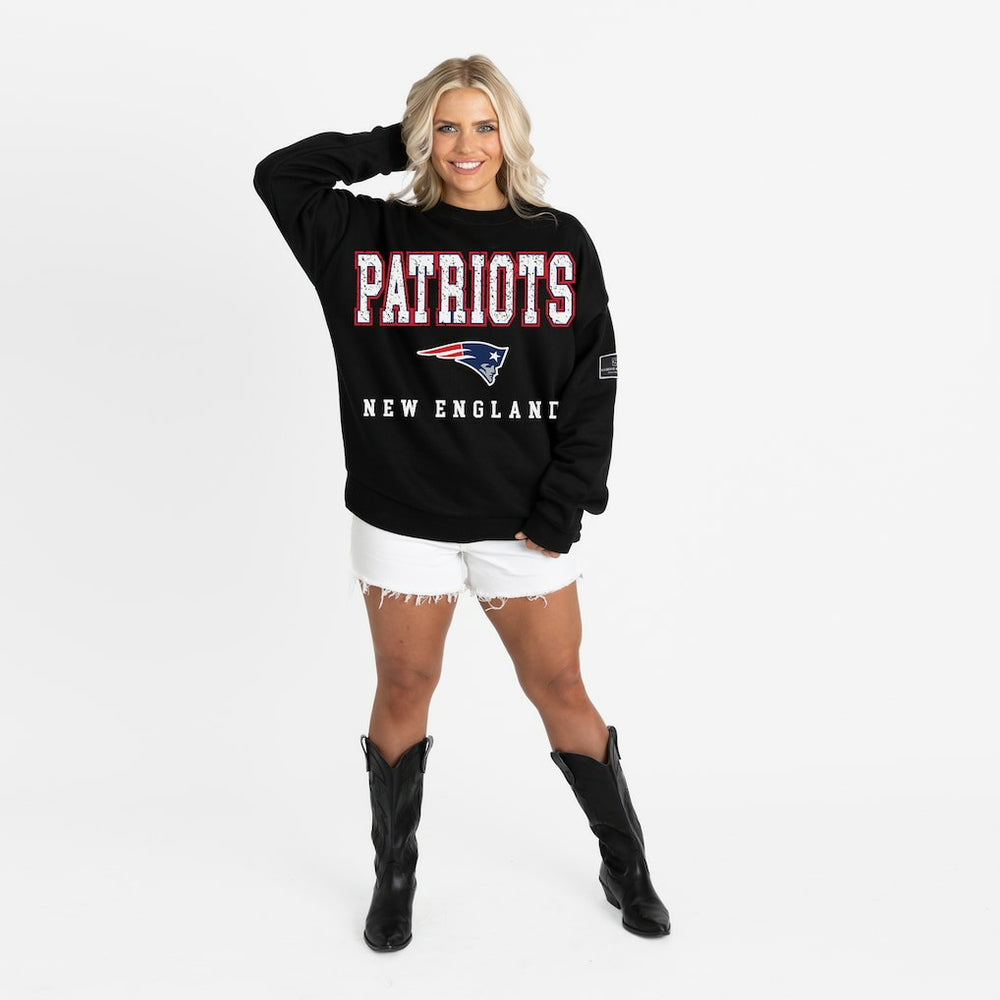 New England Patriots Gameday Couture Women's Oversized Level Up Black Label Premium Fleece Sweatshirt Black