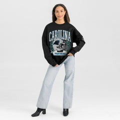 Carolina Panthers Gameday Couture Women's Oversized Victory Lane Black Label Premium Fleece Sweatshirt Black