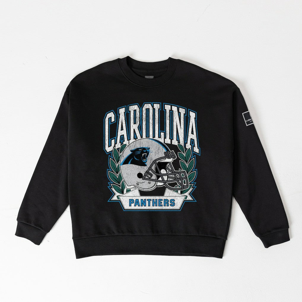 Carolina Panthers Gameday Couture Women's Oversized Victory Lane Black Label Premium Fleece Sweatshirt Black