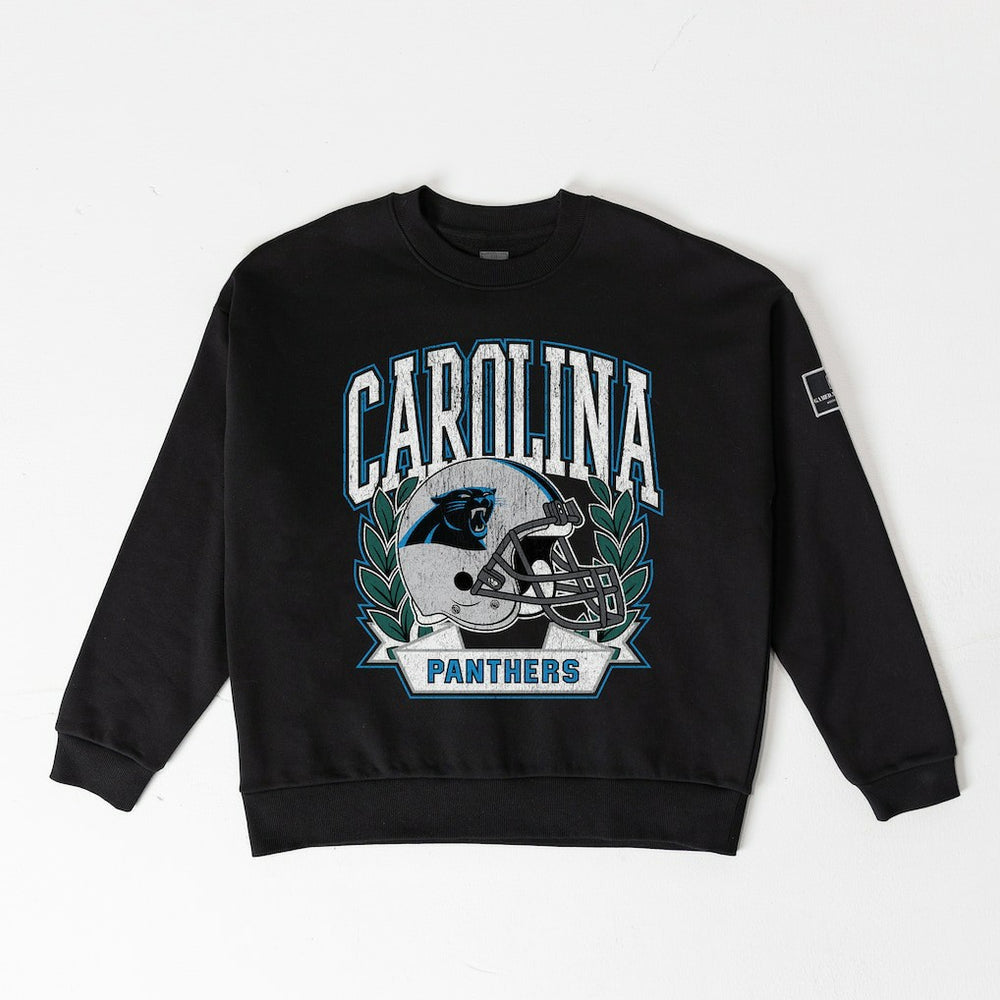 Carolina Panthers Gameday Couture Women's Oversized Victory Lane Black Label Premium Fleece Sweatshirt Black
