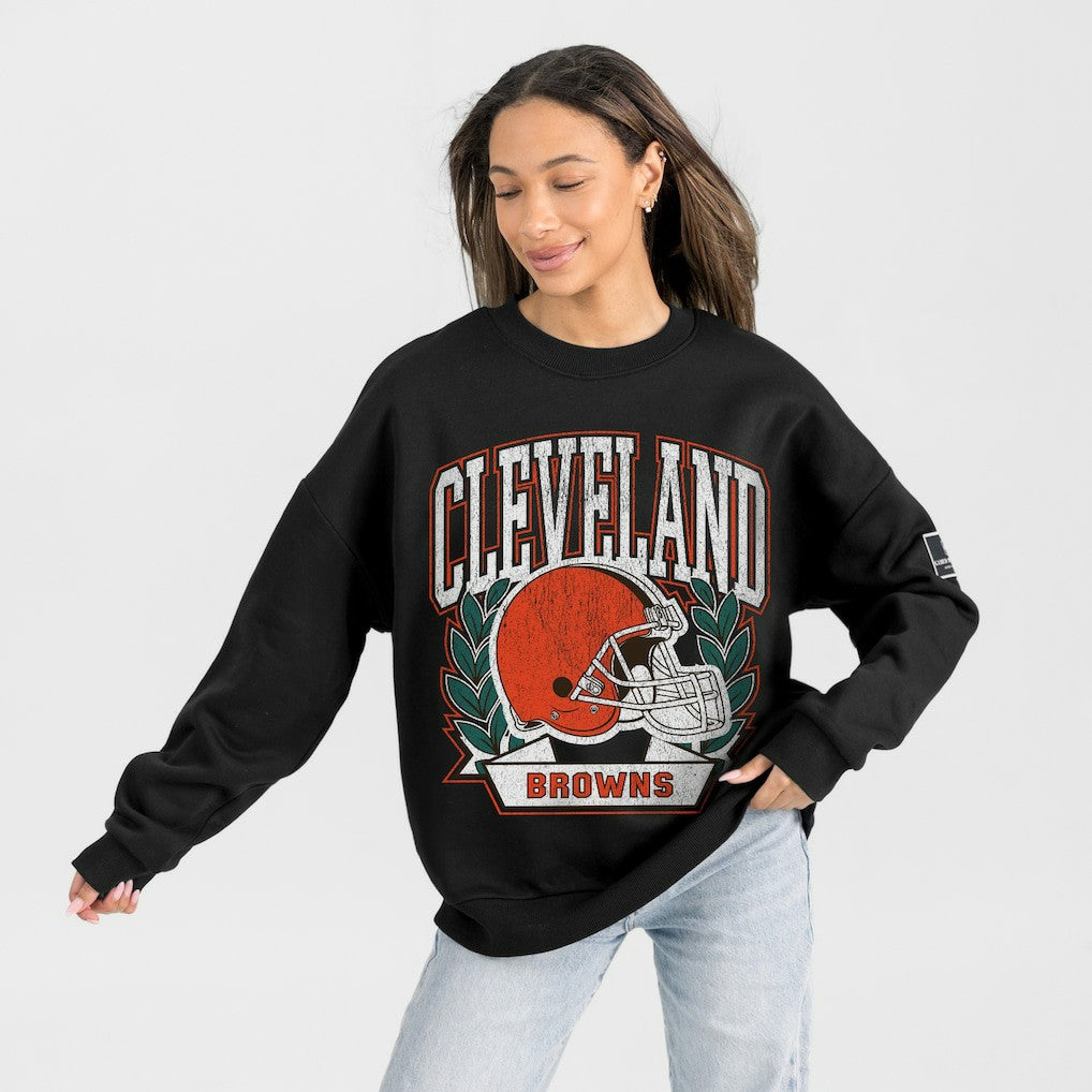 Cleveland Browns Gameday Couture Women's Oversized Victory Lane Black Label Premium Fleece Sweatshirt Black