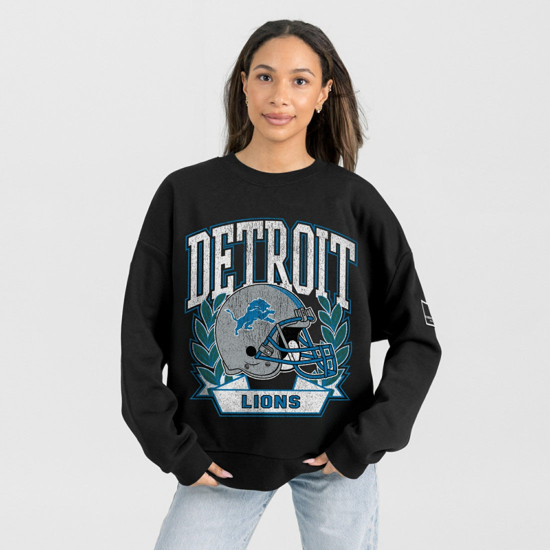Detroit Lions Gameday Couture Women's Oversized Victory Lane Black Label Premium Fleece Sweatshirt Black
