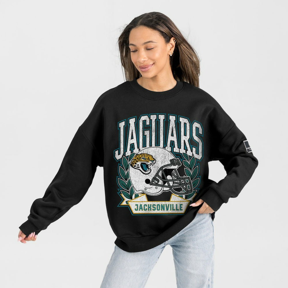 Jacksonville Jaguars Gameday Couture Women's Oversized Victory Lane Black Label Premium Fleece Sweatshirt Black