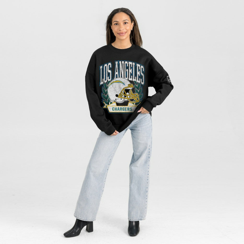 Los Angeles Chargers Gameday Couture Women's Oversized Victory Lane Black Label Premium Fleece Sweatshirt Black