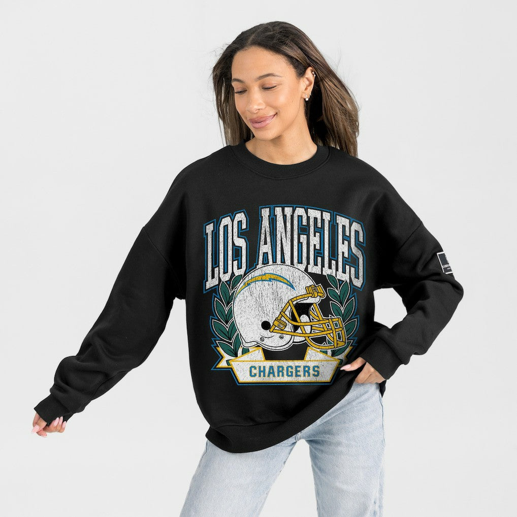 Los Angeles Chargers Gameday Couture Women's Oversized Victory Lane Black Label Premium Fleece Sweatshirt Black