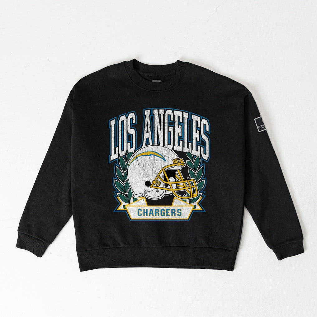 Los Angeles Chargers Gameday Couture Women's Oversized Victory Lane Black Label Premium Fleece Sweatshirt Black