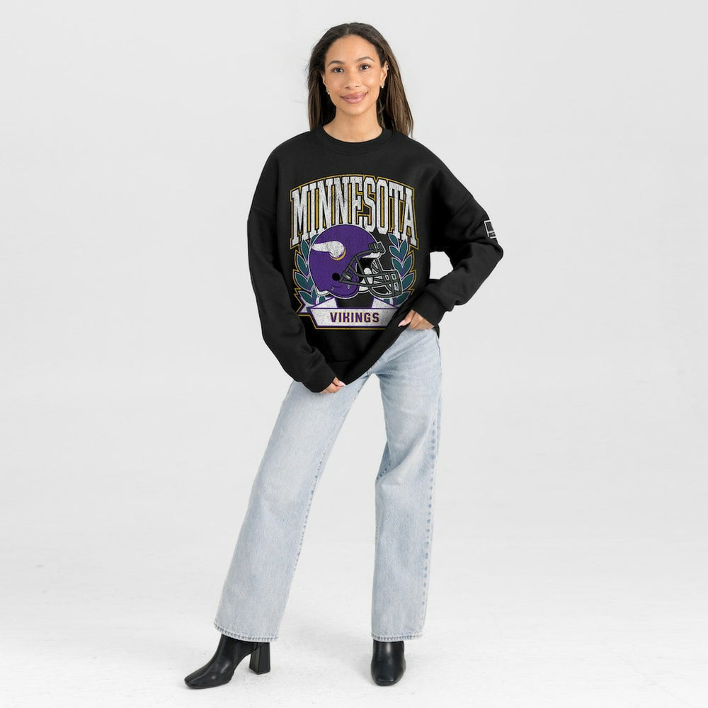 Minnesota Vikings Gameday Couture Women's Oversized Victory Lane Black Label Premium Fleece Sweatshirt Black