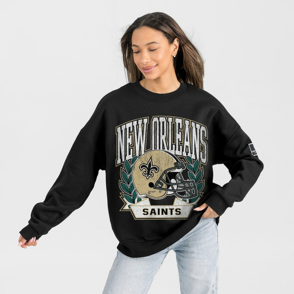 New Orleans Saints Gameday Couture Women's Oversized Victory Lane Black Label Premium Fleece Sweatshirt Black