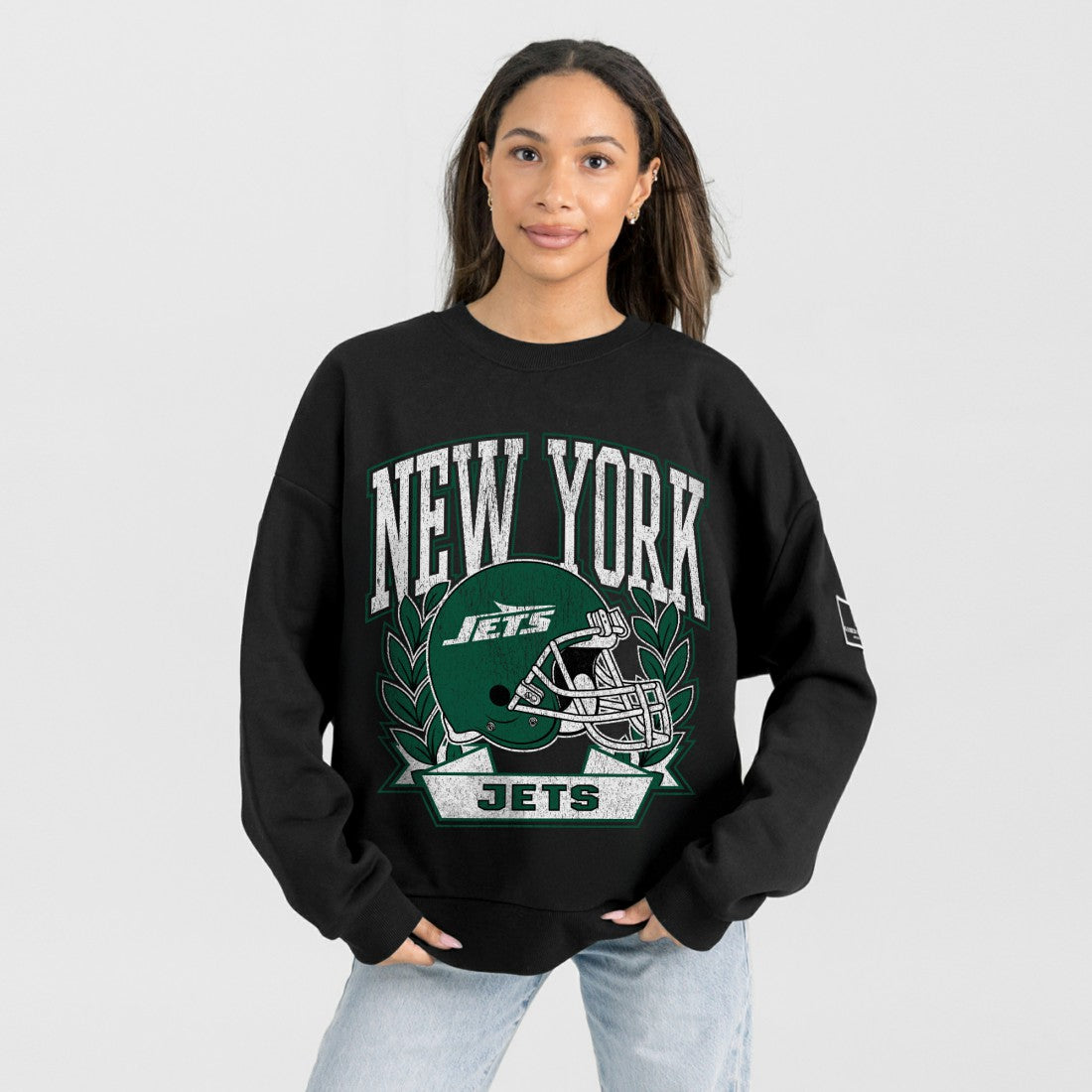 New York Jets Gameday Couture Women's Oversized Victory Lane Black Label Premium Fleece Sweatshirt Black