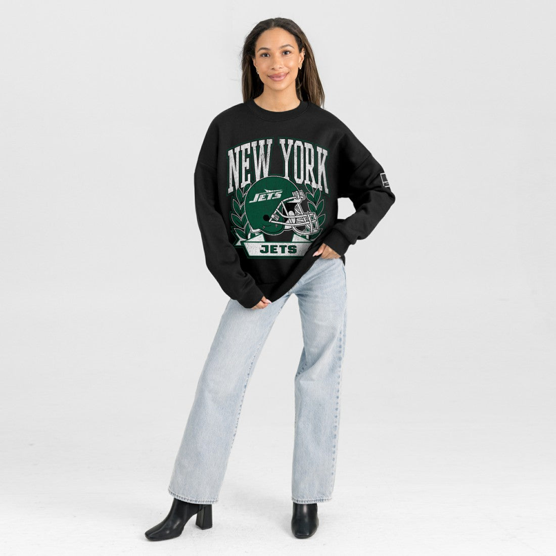 New York Jets Gameday Couture Women's Oversized Victory Lane Black Label Premium Fleece Sweatshirt Black