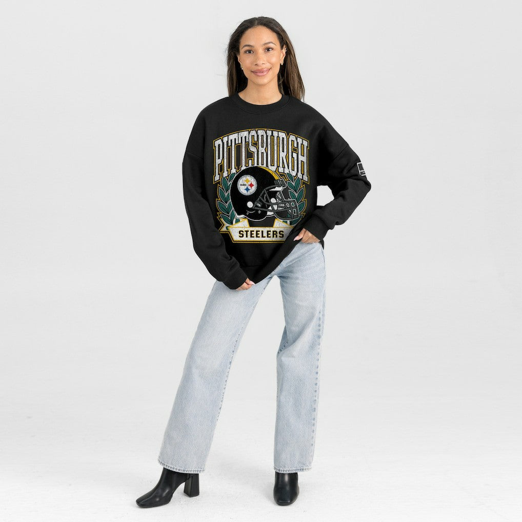 Pittsburgh Steelers Gameday Couture Women's Oversized Victory Lane Black Label Premium Fleece Sweatshirt Black