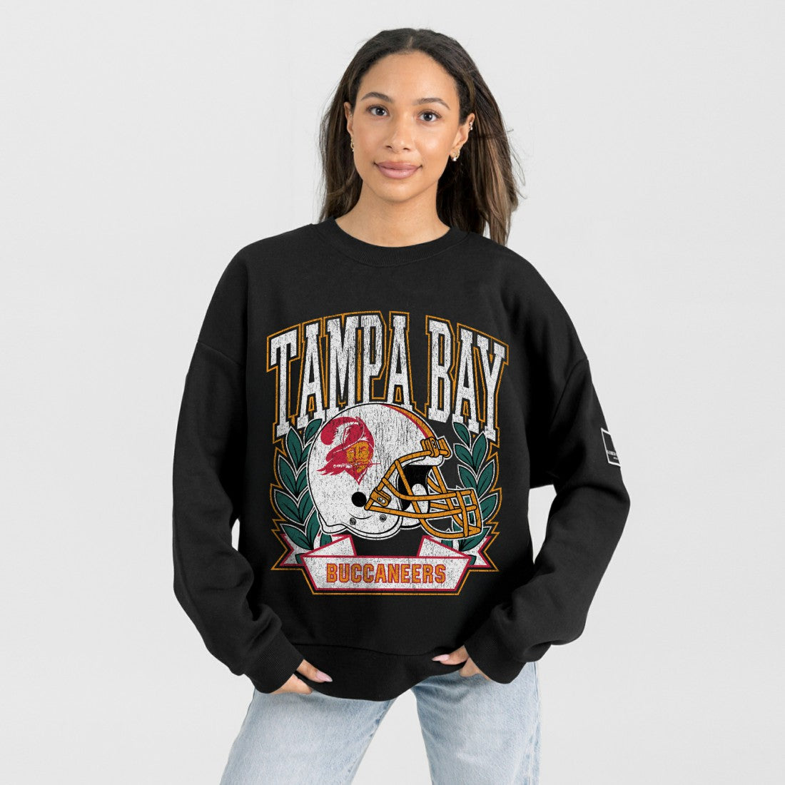 Tampa Bay Buccaneers Gameday Couture Women's Oversized Victory Lane Black Label Premium Fleece Sweatshirt Black