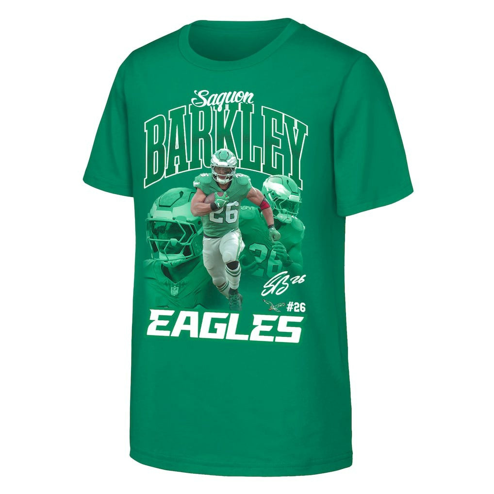 Saquon Barkley Philadelphia Eagles Outerstuff Youth Triple Pic T-Shirt Midnight Green