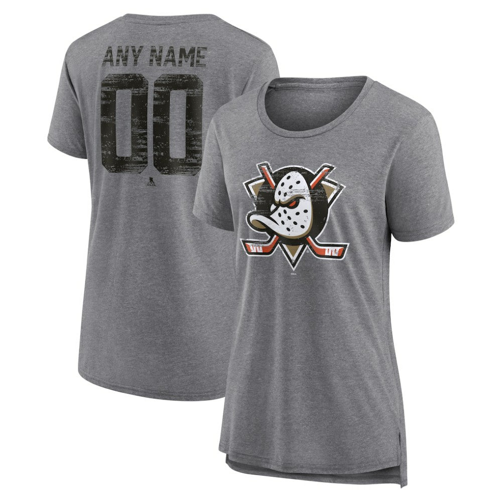 Anaheim Ducks Women's Heritage Custom Tri-Blend T-Shirt - Gray - NHL 203467397