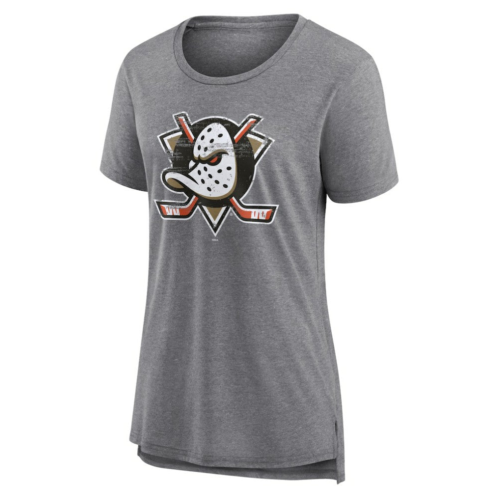 Anaheim Ducks Women's Heritage Custom Tri-Blend T-Shirt - Gray - NHL 203467397