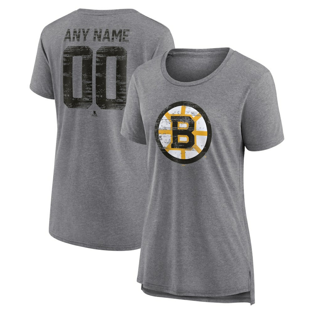 Boston Bruins Women's Heritage Custom Tri-Blend T-Shirt - Gray - NHL 203467399