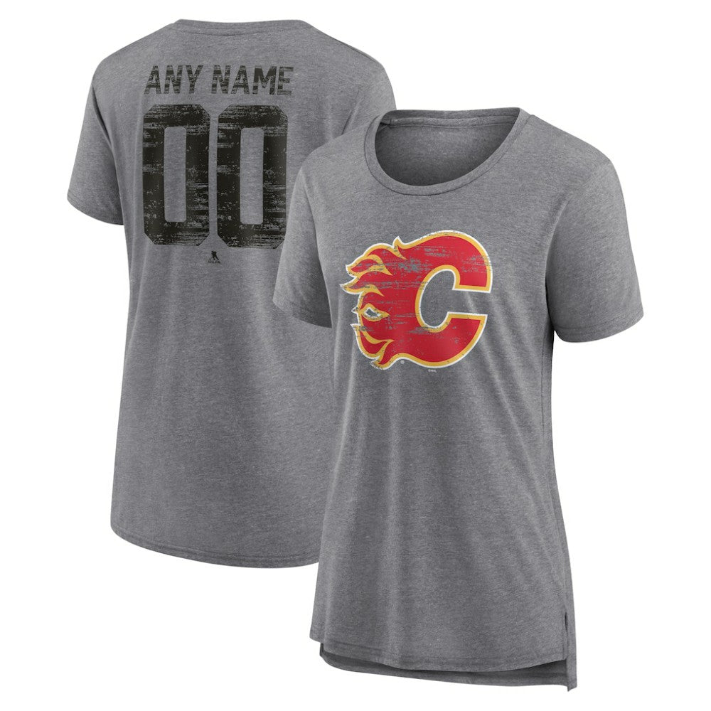 Calgary Flames Women's Heritage Custom Tri-Blend T-Shirt - Gray - NHL 203467403