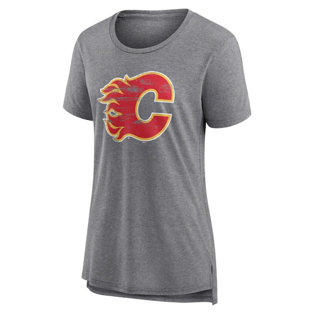 Calgary Flames Women's Heritage Custom Tri-Blend T-Shirt - Gray - NHL 203467403