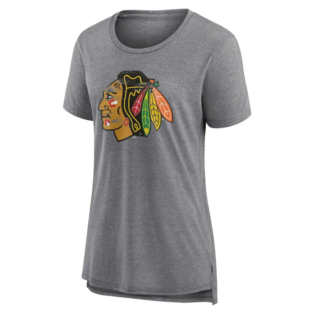 Chicago Blackhawks Women's Heritage Custom Tri-Blend T-Shirt - Gray - NHL 203467407