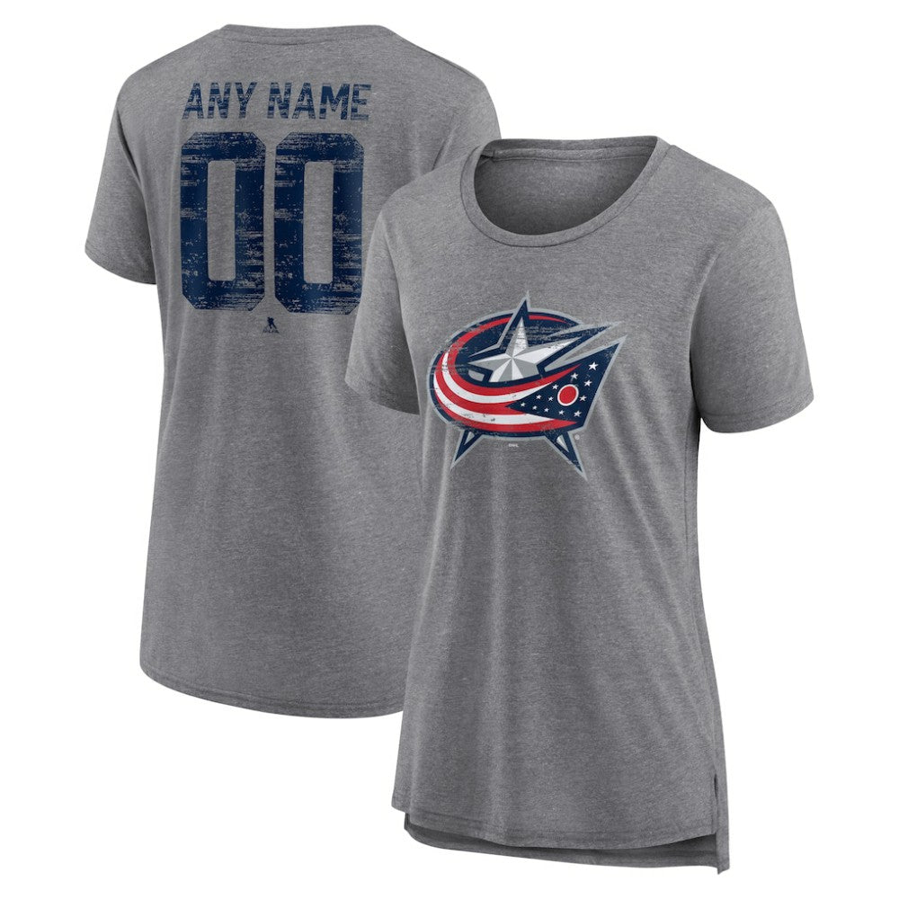 Columbus Blue Jackets Women's Heritage Custom Tri-Blend T-Shirt - Gray - NHL 203467411