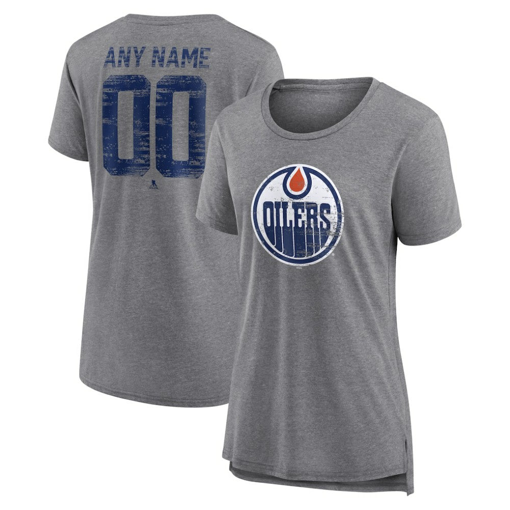 Edmonton Oilers Women's Heritage Custom Tri-Blend T-Shirt - Gray - NHL 203467417
