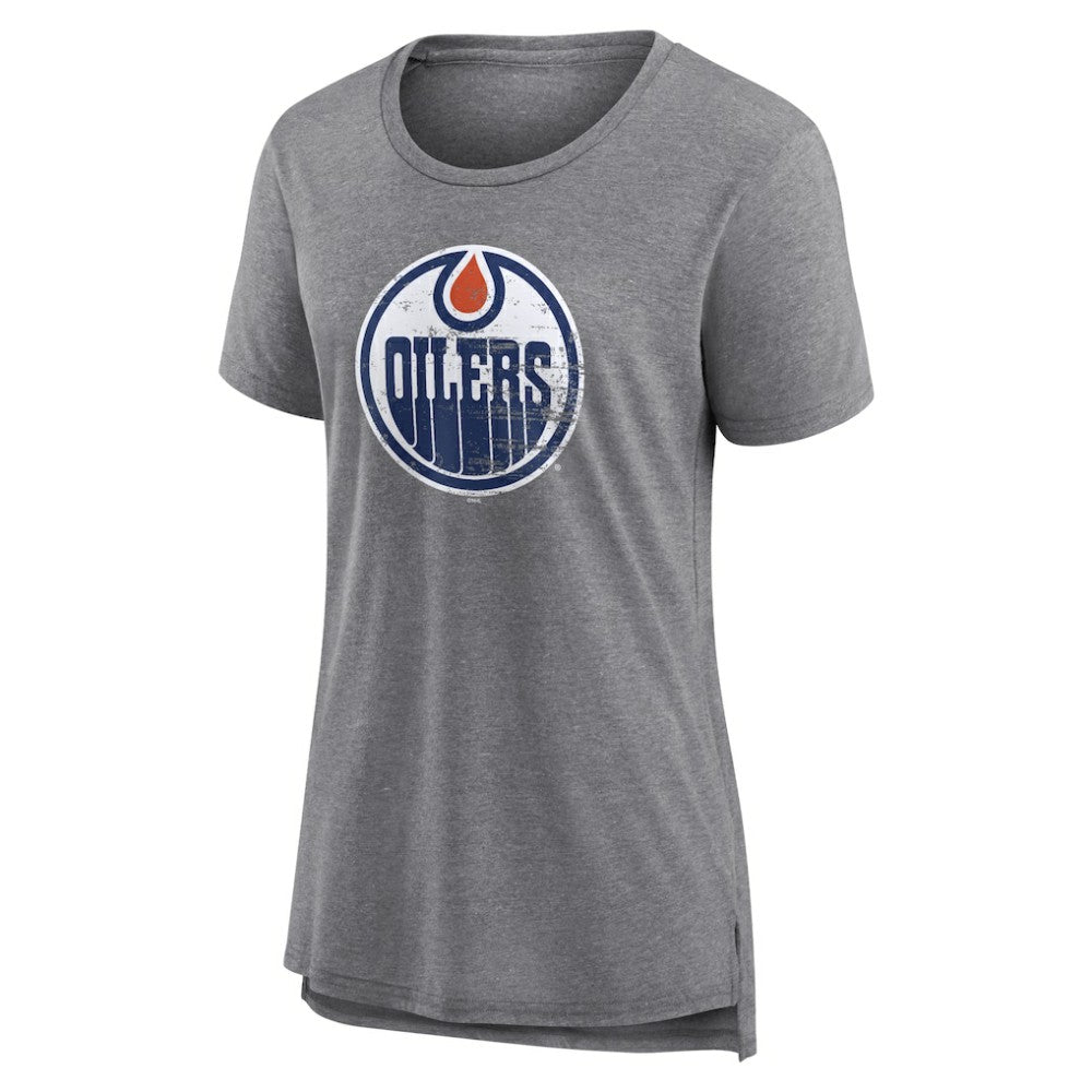 Edmonton Oilers Women's Heritage Custom Tri-Blend T-Shirt - Gray - NHL 203467417