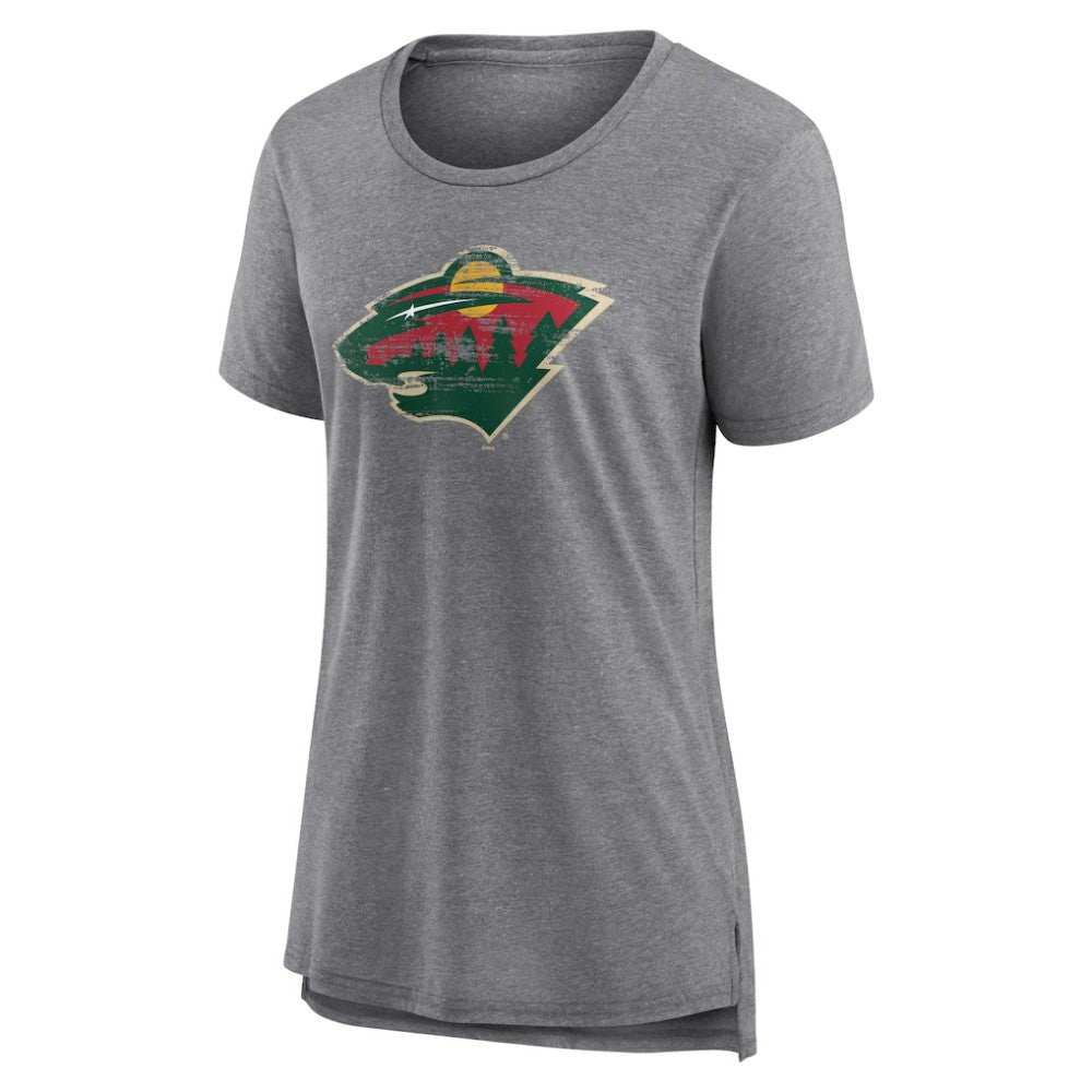 Minnesota Wild Women's Heritage Custom Tri-Blend T-Shirt - Gray - NHL 203467423